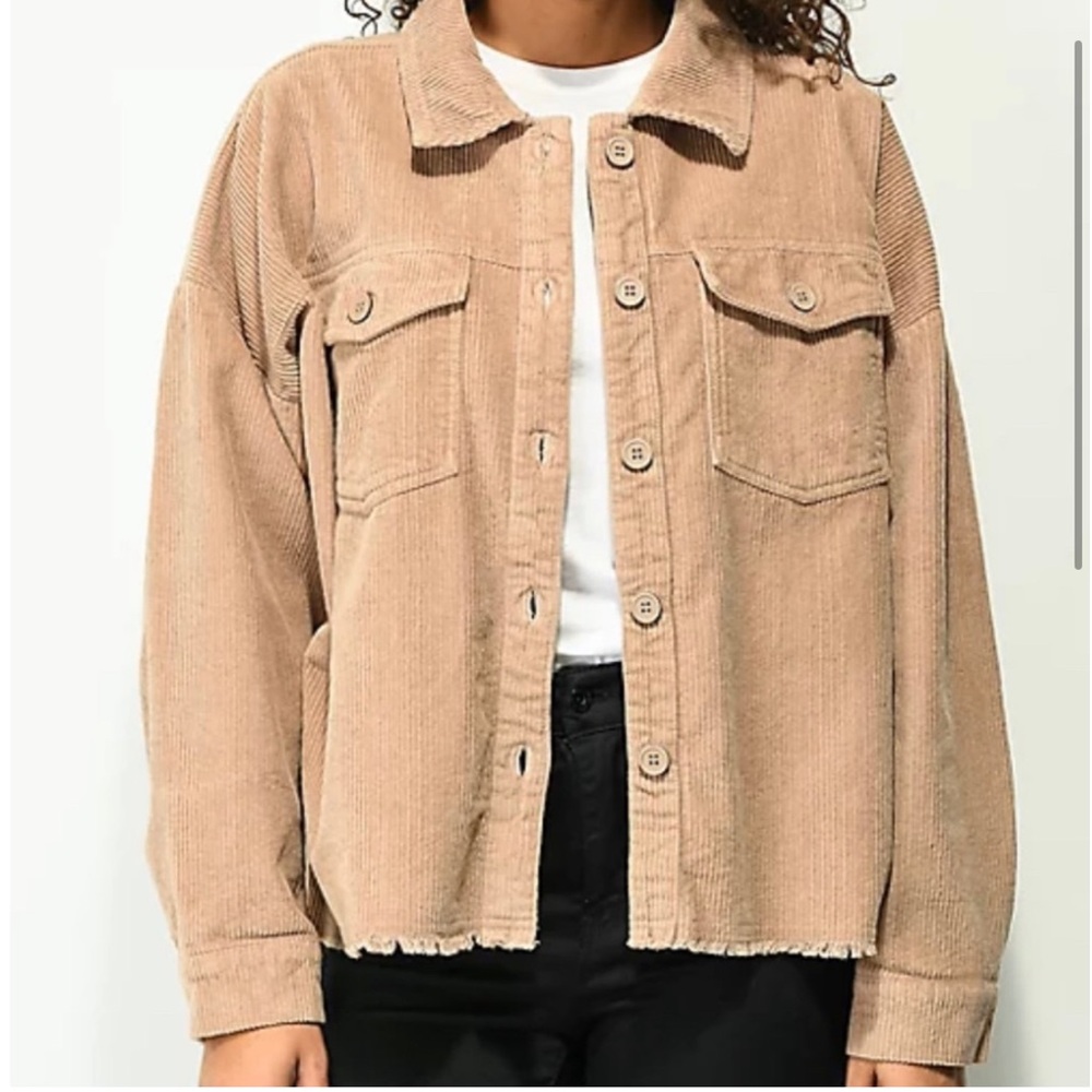 Empyre Aria Tan Corduroy Shirt Jacket Shacket size large Frayed Camel Tan